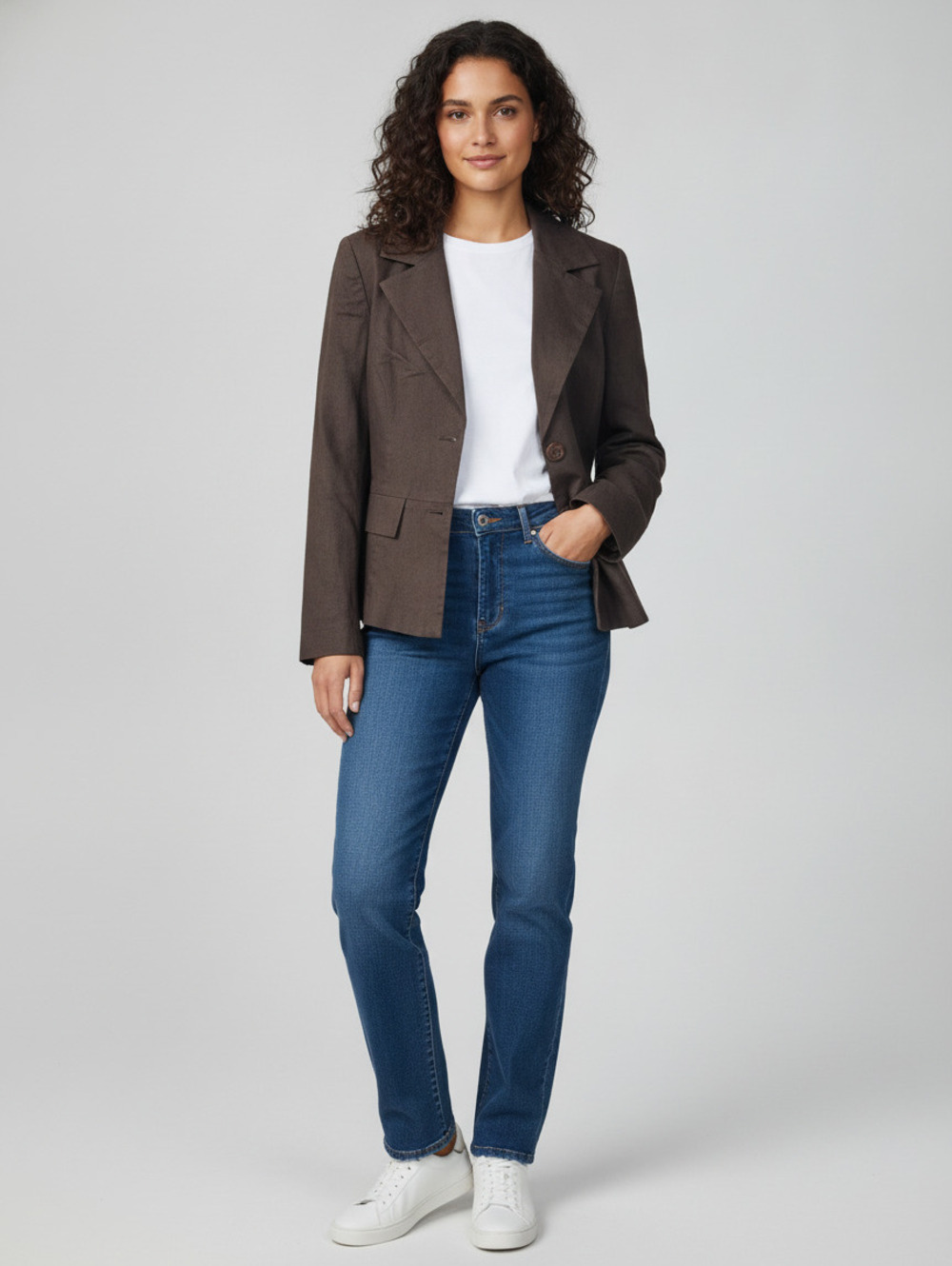 I.N. Studio Petite Brown Cotton Blend Blazer Jacket Size 10P
